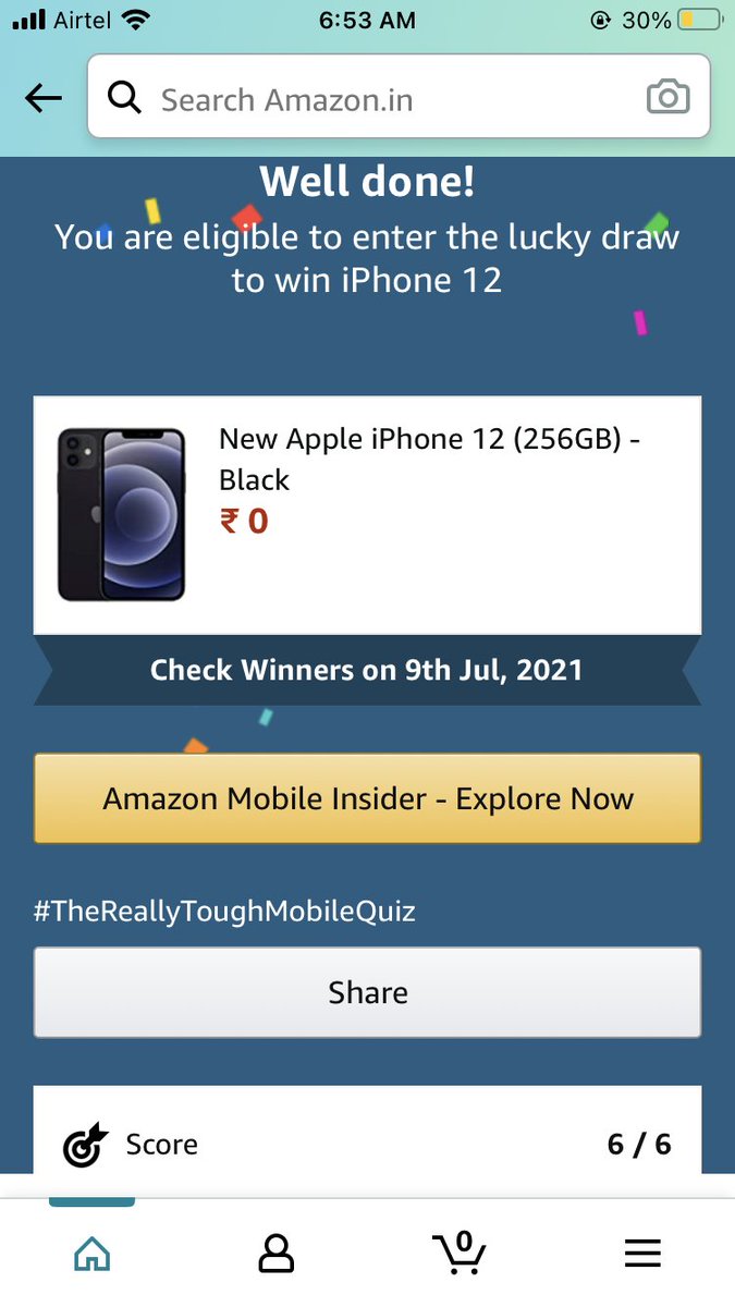 tripathi_ad's tweet photo. Here is the final score. @amazonIN for #ReallyToughMobileQuiz #AmazonMobileInsider https://t.co/PLMUY00rlE