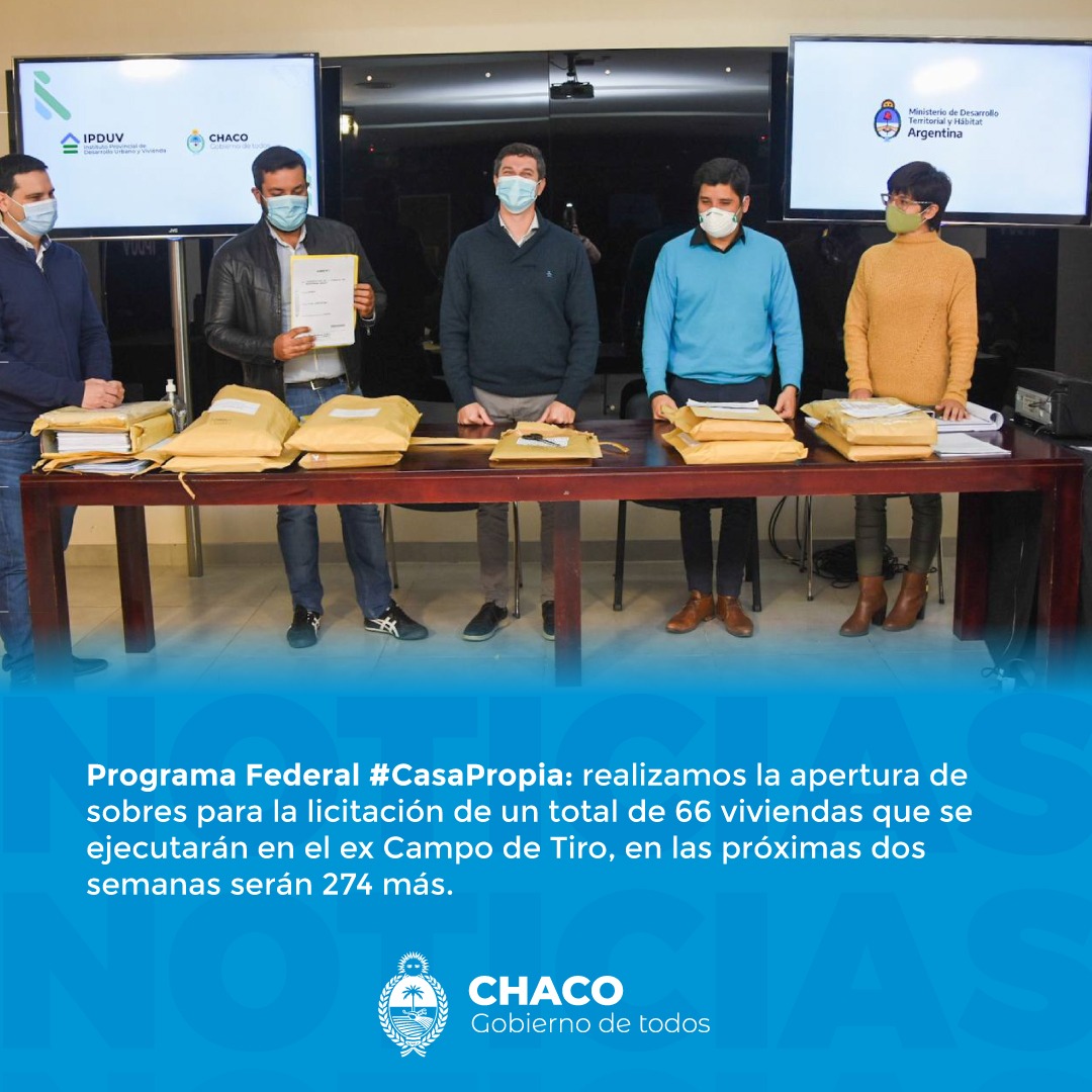 Programa Federal #CasaPropia: realizamos la apertura de sobres para la licitación de un total de 66 viviendas que se ejecutarán en el ex Campo de Tiro, en las próximas dos semanas serán 274 más.

bit.ly/3xv0LFg

#NoticiasChaco