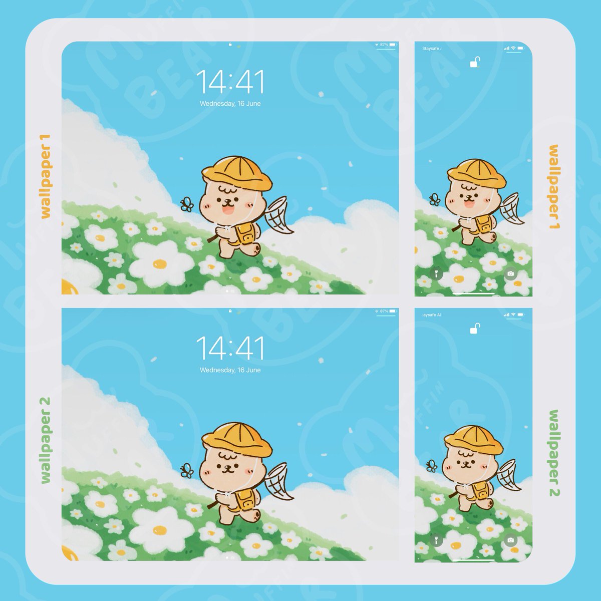 Muffin Bear : Run Around 🌤👒

☀️วอลเปเปอร์ฟรี !
ทำตามขั้นตอนง่ายๆได้เหมือนเดิม แค่ส่งหลักฐานการใช้ธีม Muffin Bear : Run Around แล้วส่งมาในไอจีมัฟฟินแบร์ ก็รับวอลเปเปอร์สุดสดใสไปใช้กันเลยฮะ ง่ายใช่มั้ยล่ะะ🧸💫

link: line.me/S/shop/theme/d…