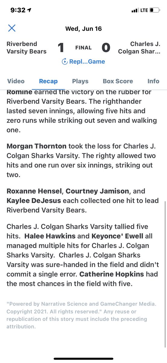 RiverbendSoftb1's tweet photo. Can we get a shout-out! Here are the highlights from tonight’s big win over Colgan! Our pitcher @carleyromine17 is a BEAST! Clutch hits by @HenselRoxanne &amp; @courtneyrayej w/great base running and slide @ home by @DebruhlOnnika to put the Bears up 1-0 @FLSVarsity @RiverbendAthle1 https://t.co/n3DtTXqdKf