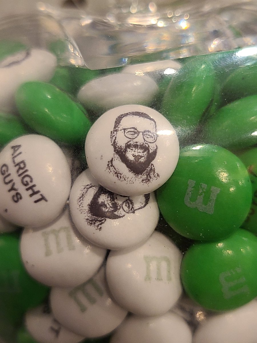 decrepit_dego's tweet photo. Check out this gift! So grateful. More proof that I've got the best students. It was cool enough that it was @mmschocolate in a plastic apple... but then they literally put my face on them! #alrightguys #grateful #Classof2021 #gnbvt #mediatech https://t.co/9fPEXTogtx
