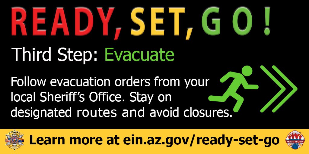 PinnacleInfo21's tweet photo. UPDATE: Graham Co. Sheriff has changed the community of Klondyke along and south of Whiting Ranch Road status from "SET" to "GO." GO! means #Evacuate NOW. Stay on designated evacuation routes. https://t.co/gWVDEK24lq #BeAlert #ReadySetGoAz @GrahamCounty https://t.co/mCrLaw1jje