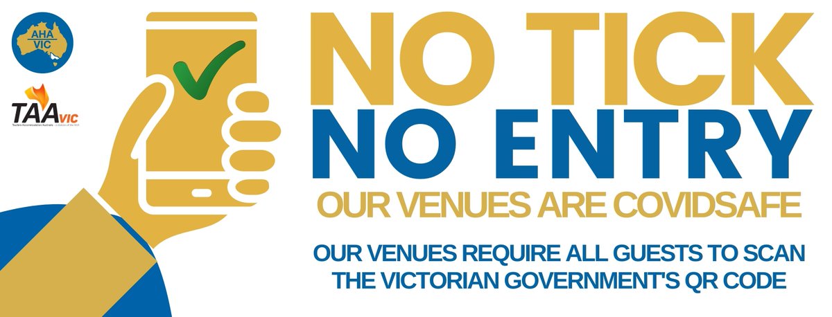 Over 600 Hospitality Venues have already signed up to our NO TICK NO ENTRY registry.

Click on the link below to register your business.

ahavic.com.au/no-tick-no-ent…