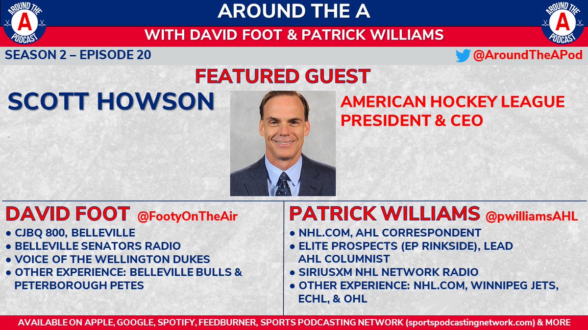 AroundTheAPod's tweet photo. For our Season Two finale, we speak with AHL president and CEO Scott Howson.

We will break down this season, hear what he learned from the experience, and explore what is on the horizon for the AHL this summer, next season, and beyond.

https://t.co/W9zDYt5Uhg

#AHL https://t.co/XEOSP4FKbj