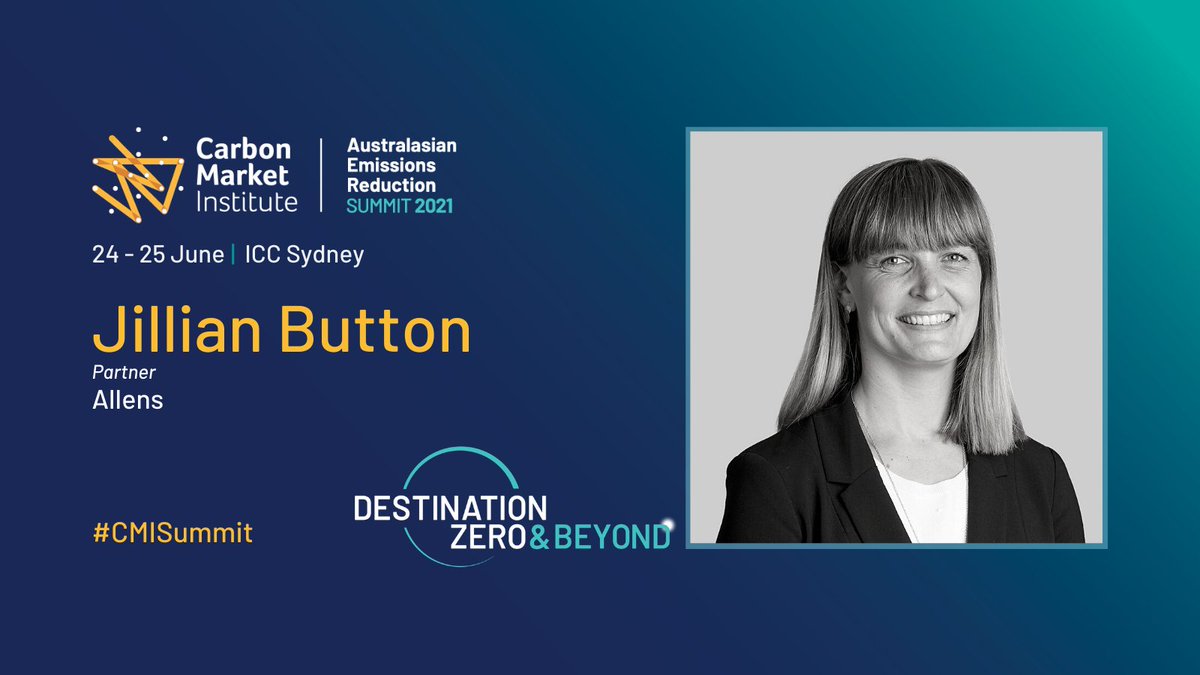 We are excited to have Jillian Button, Partner, @AllensLegal in our Boardroom Masterclass 'Strategy-Setting for #Climate Risk, Resilience & Opportunity' #CMIsummit 🗓️ 24-25 June, 2021 Read more from our Summit Gold Sponsor/CMI member: summit.carbonmarketinstitute.org/2021/06/10/all… #ClimateAction
