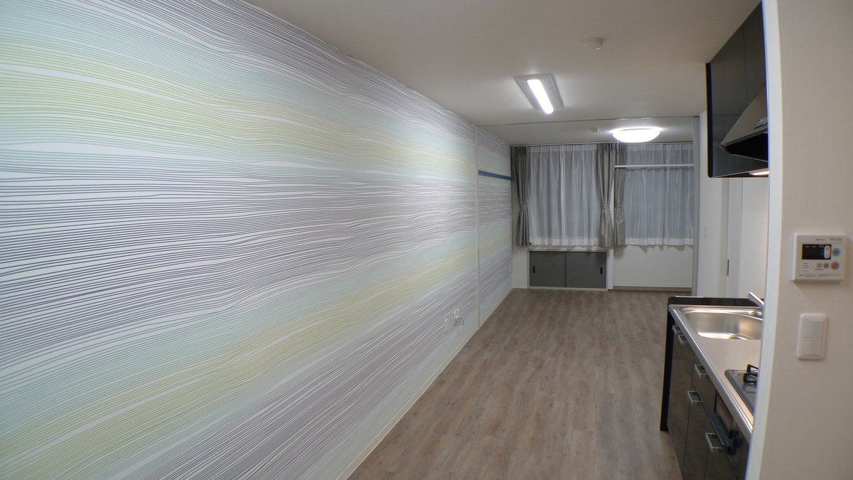 Ic21 على تويتر 海を感じる波のようなアクセントクロスで 爽やかな１ldk空間に 和室 を洋室に変えて 長押や地袋はそのまま活かして ブルーとグレーの色を施して T Co Xpwjidxohf インテリア デザイン 相談 賃貸 Wallpaper Interiordesign おしゃれ