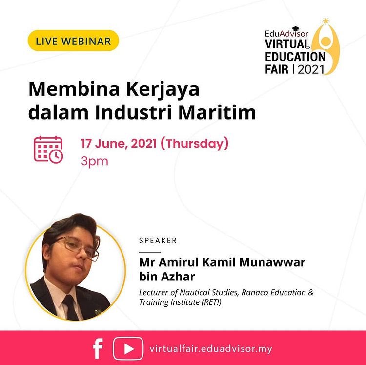 ranacoedu's tweet photo. KERJAYA dalam bidang MARITIM? ⚓⛴️🧭
.
Jom❗ join LIVE petang ini 17 Jun 2021 jam 3 petang untuk mengetahui lebih lanjut tentang kerja dalam bidang MARITIM.
Facebook: https://t.co/oaaomuVkHR
Youtube: https://t.co/bF8Qyelua0
.
#ranaco
#towardsindustrialneeds https://t.co/nRrNqXXl0u