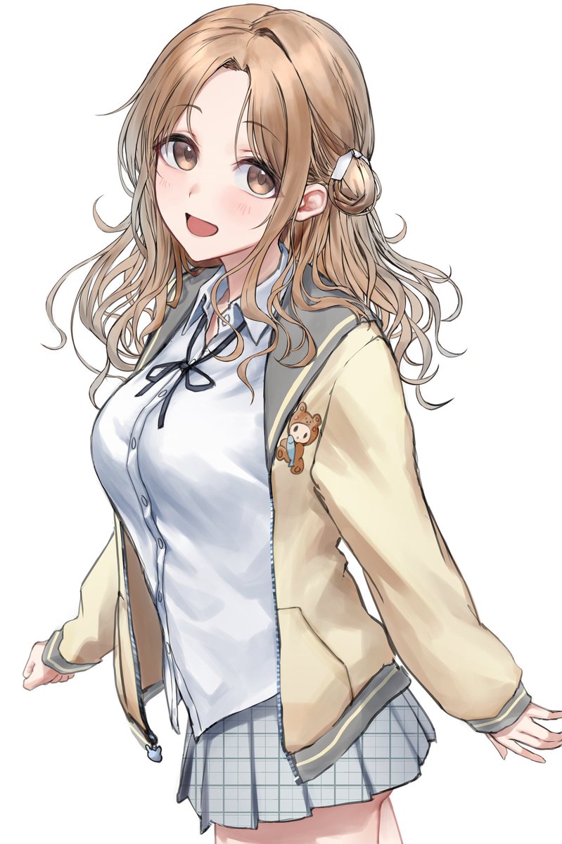 ichikawa hinana 1girl solo skirt hair bun white background school uniform single side bun  illustration images