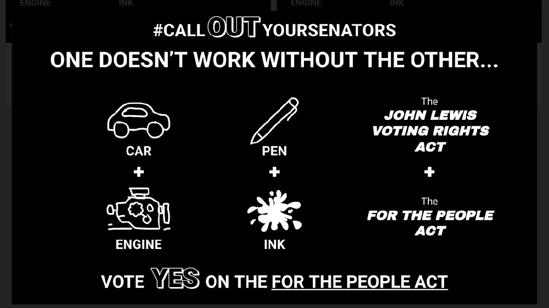 alysiareiner's tweet photo. One simply doesn’t work without the other. @JoeManchinWV in addition to voting YES on the John Lewis #VRAA, we need you to Vote YES on the #ForThePeopleAct. West Virginia, retweet and spread the word. #CallOutYourSenators to be on the right side of history. https://t.co/BBSyJecaYX
