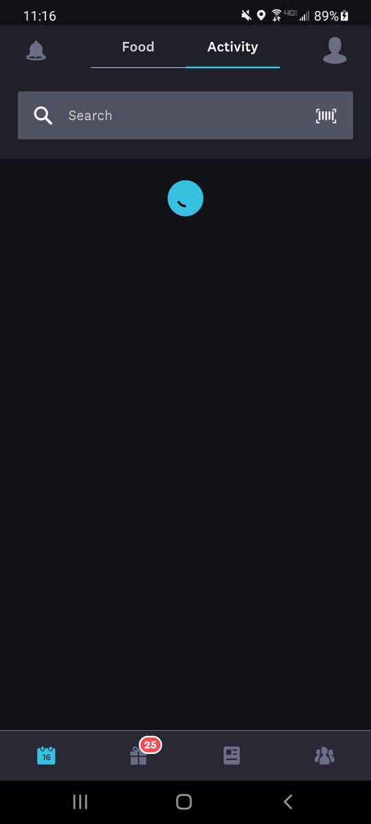Kellyeahyeah's tweet photo. @ww_us I'm having issues w/ the app not showing me the activity screen. I can track my food &amp; that view is fine, but I can't view my weekly activities. Been happening for a week+ &amp; I updated the app. Here's a screenshot of what it does - just looks like it keeps trying to load https://t.co/XJYiUu5mfr
