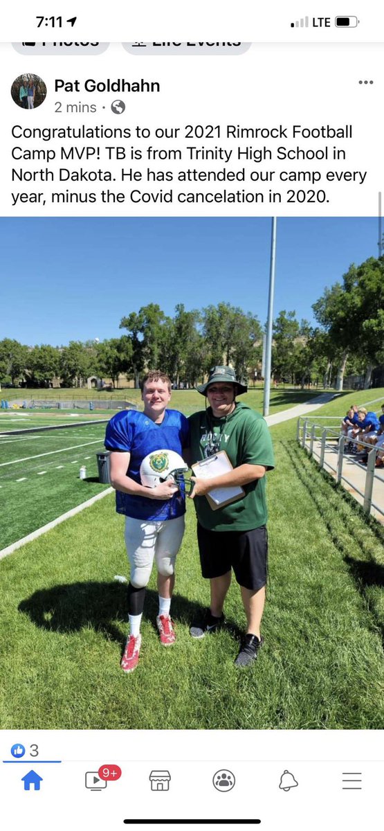 Had fun the past couple of weeks. Got MVP of Rimrock football camp and also got a T-shirt for being the top offensive lineman at U-Mary’s INDY camp. Looking forward to playing with my team next week at DSU Hawk camp!