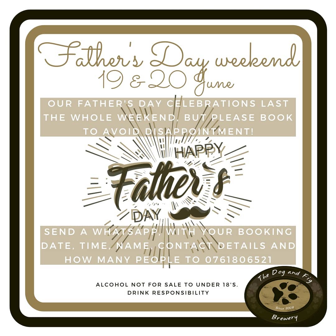Spoil Dad and your family at our Brewery this Father's Day... 
We're celebrating it on both Saturday and Sunday, so you have no reason to miss out. WhatsApp us now to book your place and get a FREE gift for dad!!