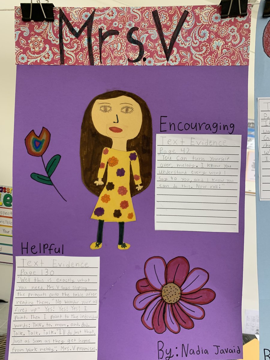 KatharinaBlev's tweet photo. My students created Character Traits Posters from "Out of my Mind". They loved creating this and showing the artistic abilities. #5thgradeteacher #corebooks #textevidence #literacy #charactertraits https://t.co/iWy1hiE3lx