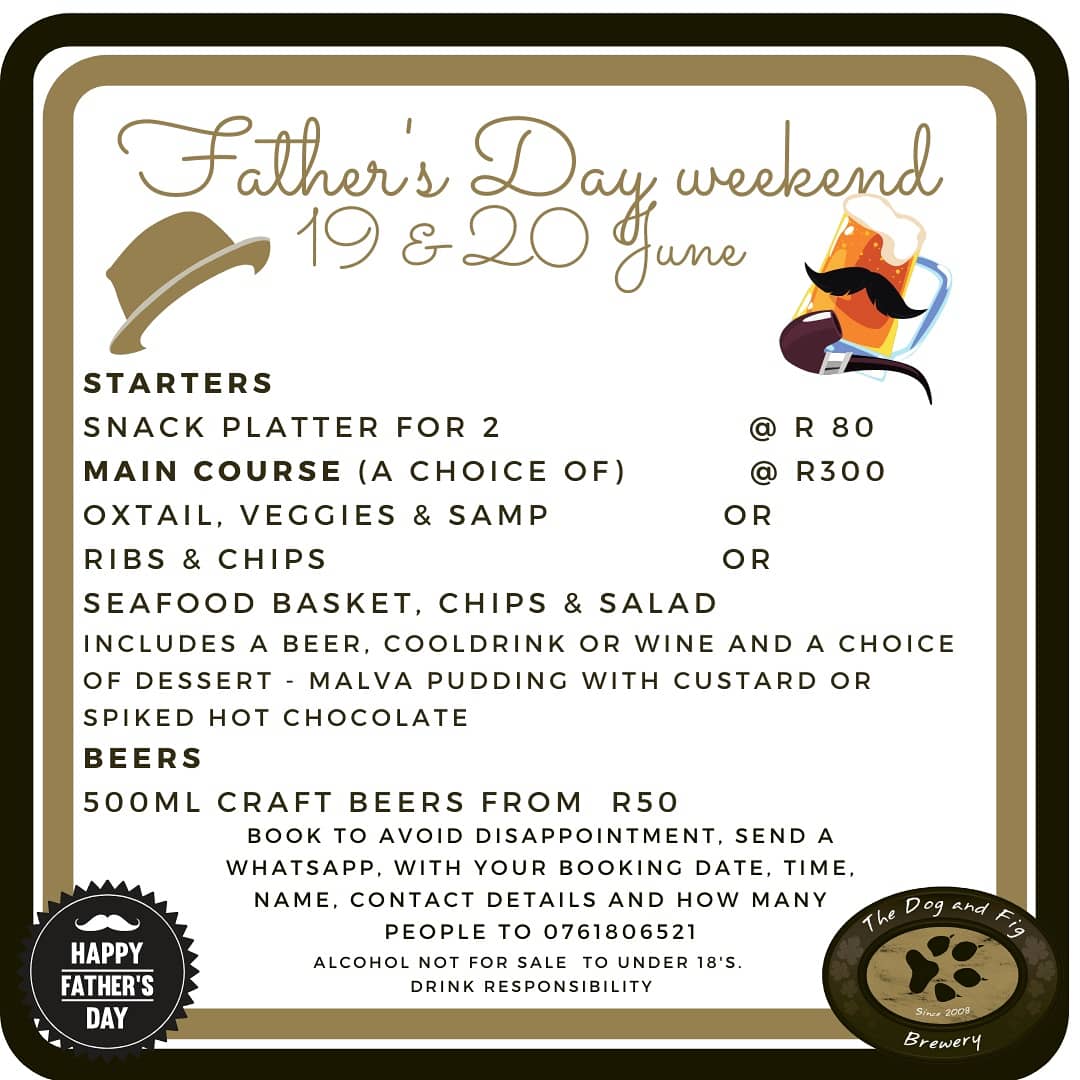 Spoil Dad and your family at our Brewery this Father's Day... 
We're celebrating it on both Saturday and Sunday, so you have no reason to miss out. WhatsApp us now to book your place and get a FREE gift for dad!!