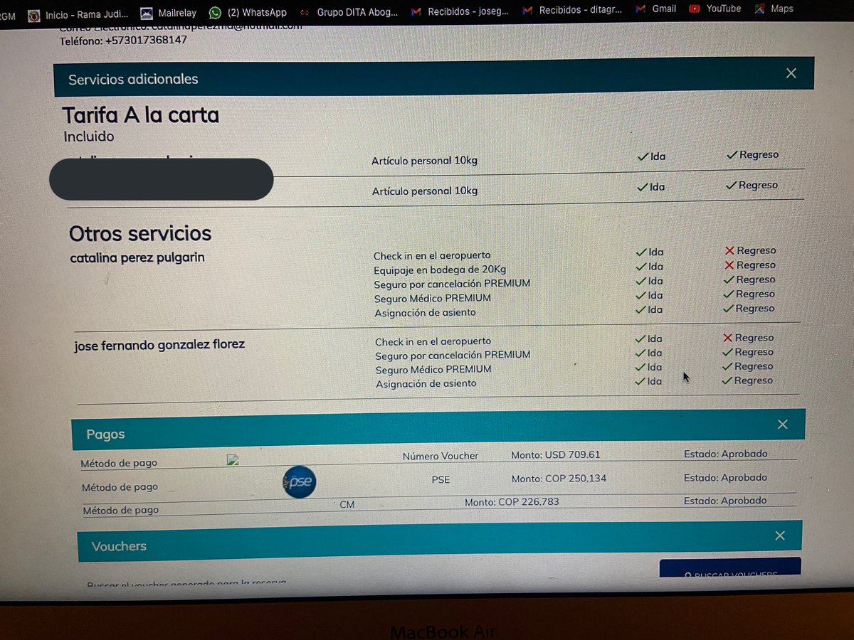 ktaperez's tweet photo. @VivaAirCol se supone que compre equipaje para los dos viajes... a la venida me dijeron que no tenia y me cobraron 250 mil por la maleta que acá figura ... y ya para el regreso me dice que no tengo después de que la compre ... ladrones @sicsuper https://t.co/MqyxeWM5zB