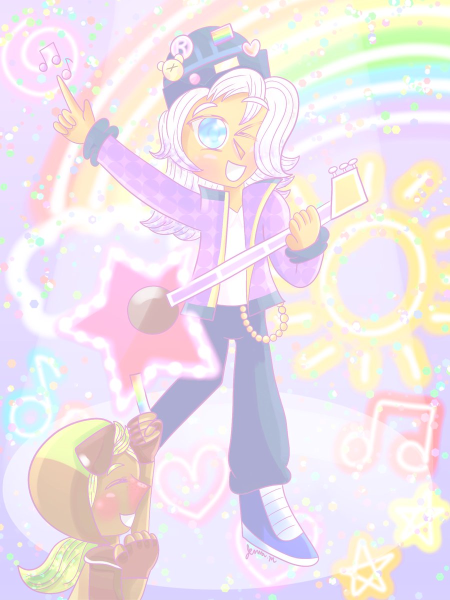 art_by_jemibuni's tweet photo. Have a Rockstar Cookie for #CookieADay today 🎸🎶
I actually never drew Rockstar in his year’s end concert outfit before so I’m finally drawing it now!
Kiwi is right there with a glowstick cheering for him in the front row ⭐️🌈
#CookieRun #쿠키런 #クッキーラン #跑跑薑餅人 https://t.co/ikINEkSC8e