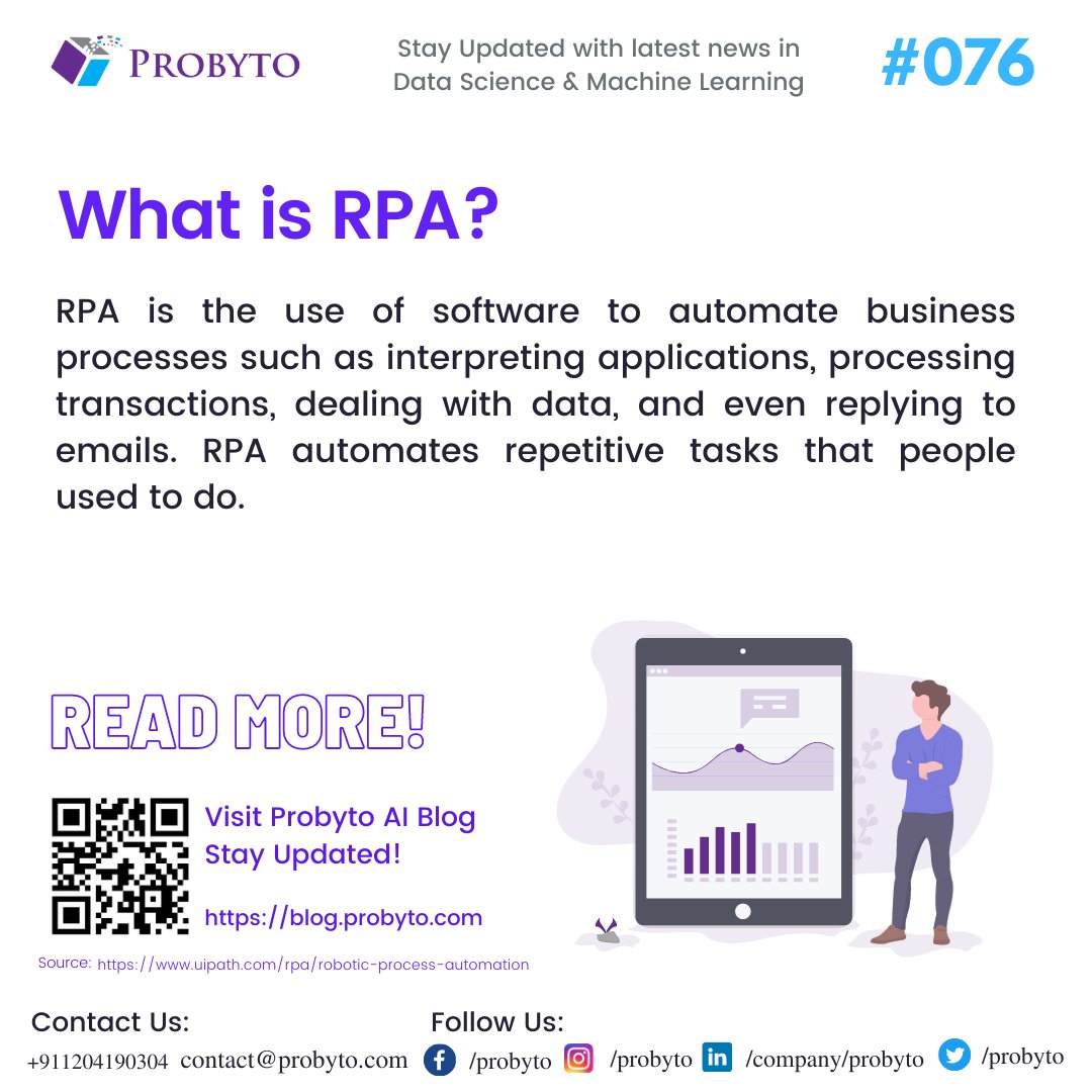 probyto's tweet image. What is RPA ? #RPA #RobotProcessAutomation #Technology #AI #Probyto #ProbytoAI blog.probyto.com/what-is-rpa
