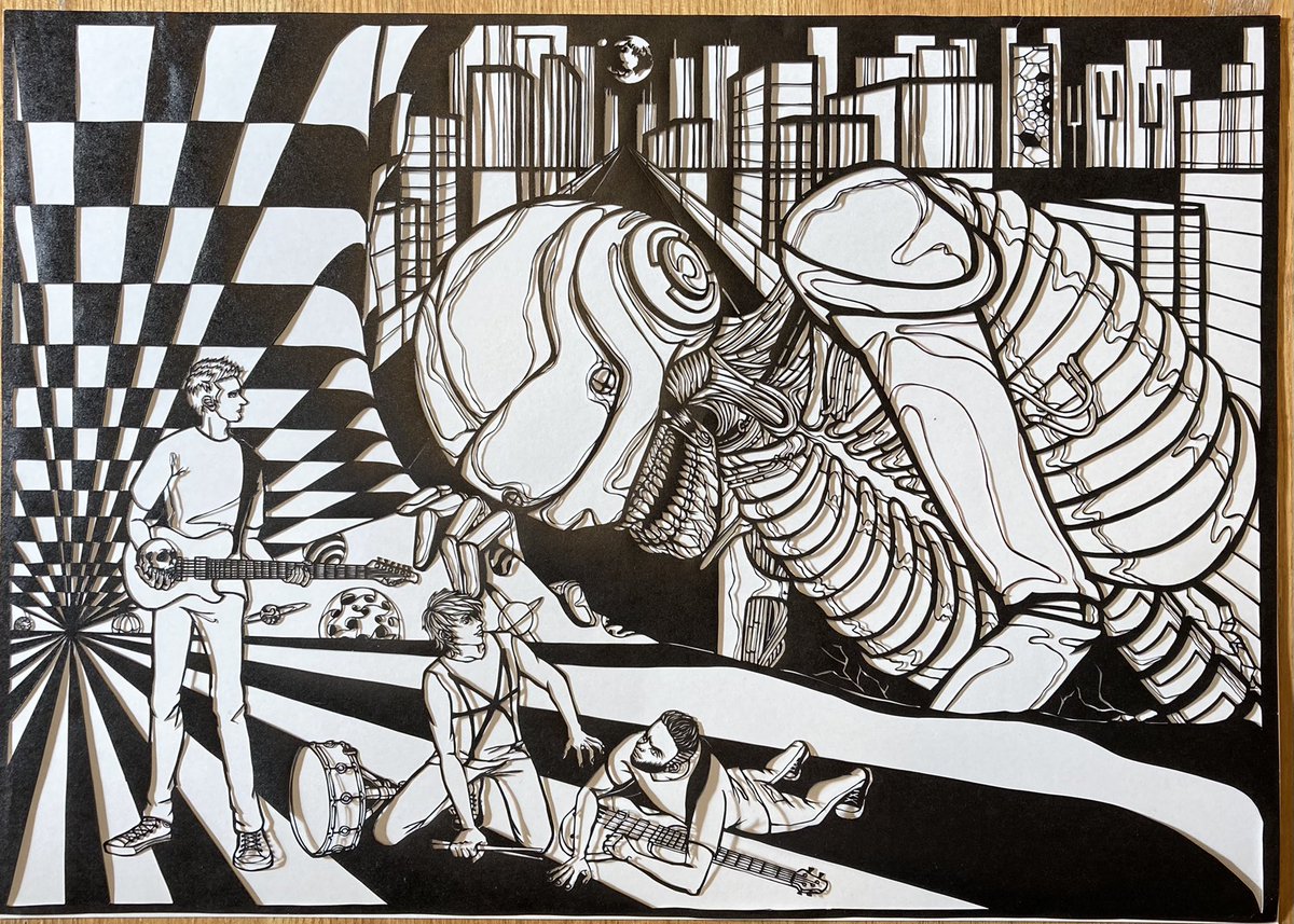 GlassyApple's tweet photo. 浮世絵「相馬の古内裏」をオマージュ、そしてMUSEとMurphTheRobotへの愛を込めてかなりカオスな切り絵制作しました
題して
“Two different dimensional worlds”
*hommage to 相馬の古内裏(Souma no hurudairi)→ https://t.co/T2lmqTYO56
#muse
#murphtherobot
#cutoutart #切り絵 https://t.co/gtVoALA8dv