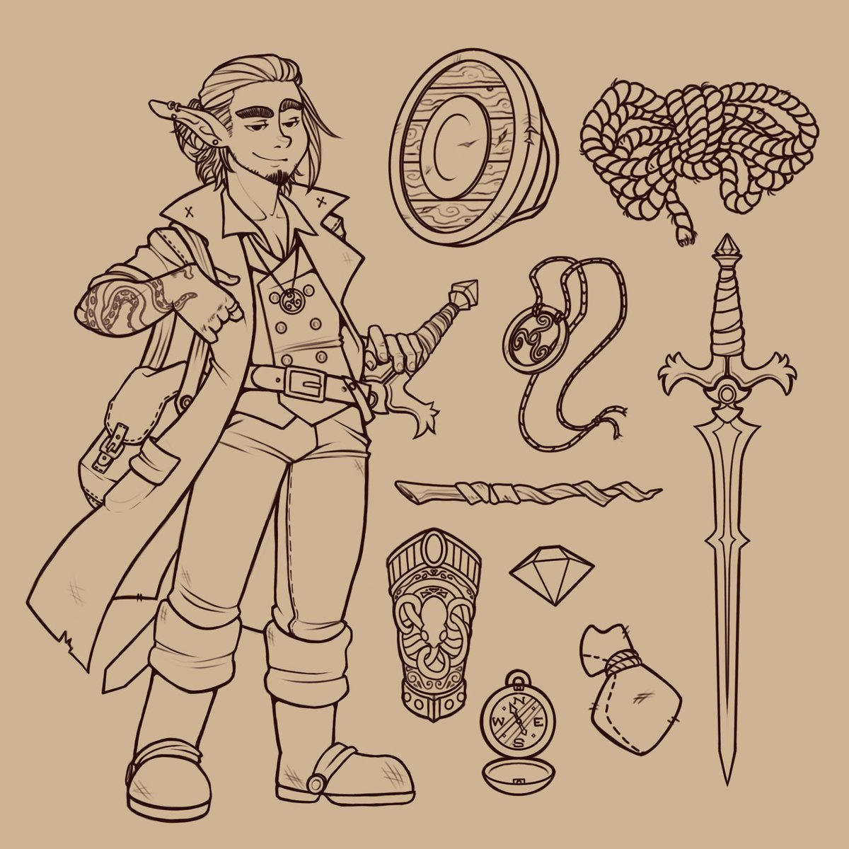 I’ve already put 7.5 hours into this lmao why do I do this to myself. :’) Asher and some of his gear 😍 #dnd #dndart #holysymbol #trithereon #wandoflightningbolts #halfelf #cleric