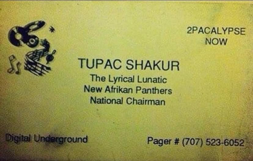 Tupac’s original business card when he was with Digital Underground. Got this pic a while back from a local DJ.. #HappyBirthdayTupac