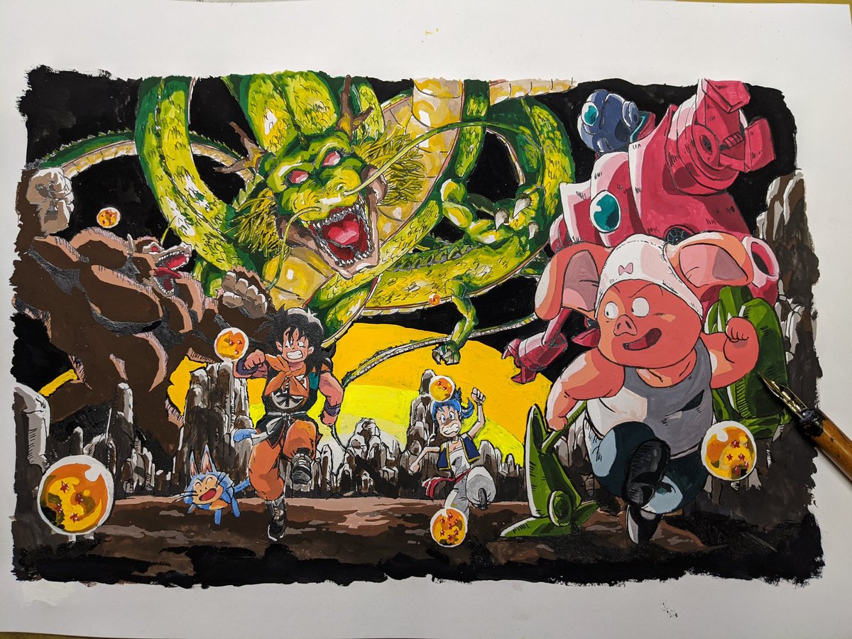 Ren ドラゴンボールオリジナルで描きました 輪郭線はgペン 色は中学から使ってるポスターカラーです ピラフマシンが出てくるのはこれよりもうちょい後ですが描きたかったので描きました 絵描きさんと繋がりたい イラスト好きな人と繋がりたい