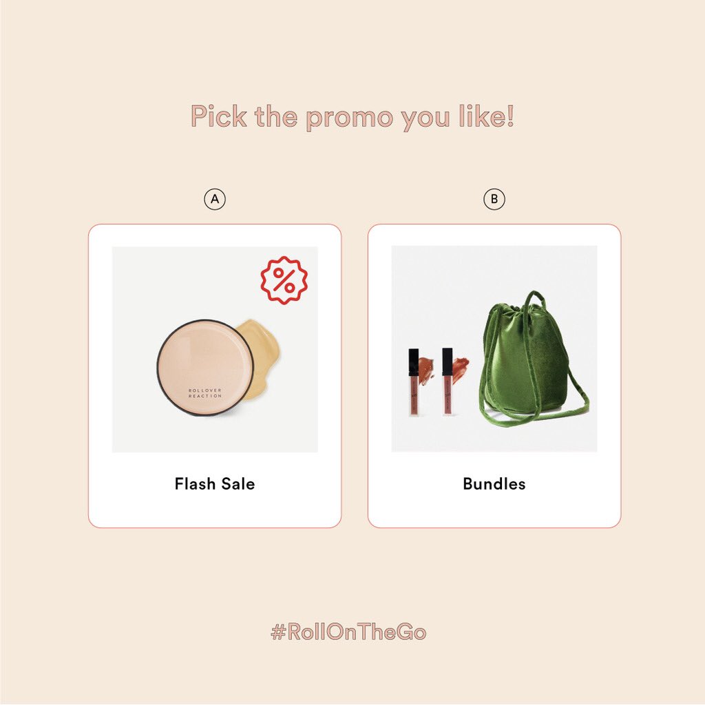 rollovereaction's tweet photo. Happy almost Friday everyone ✨ Gimana kalo hari ini kita voting lagi? Kali ini kalian bisa pilih promo untuk #RollOnTheGo! Mau flash sale atau bundles? 🤔 vote di bawah 👇🏻 https://t.co/1Ci7QtcGDQ