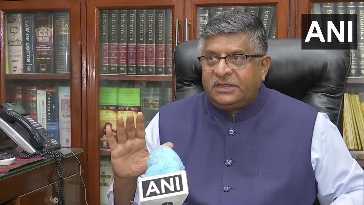 ANI's tweet photo. When Capitol Hill in Washington was raided, you block Twitter a/c of all incl then President. During farmers strike, Red Fort is raided by terrorist supporters showing naked swords, injuring policemen &amp; pushing them in ditch, then it's freedom of expression: Union Min RS Prasad https://t.co/rNyrb632Ao