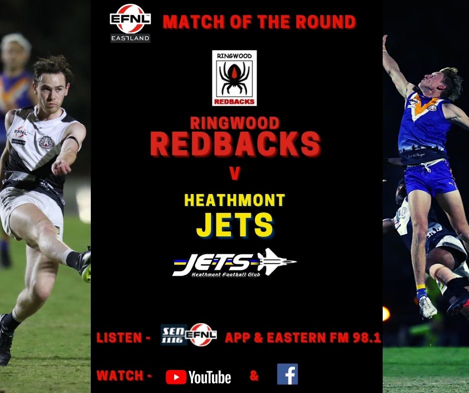 Eastland Match of the Round | We are back! 

Join the EFNL Media Team from 1pm as they cover all the action between Ringwood Football &amp; Netball Club and Heathmont Jets Football Netball Club for Parker Cup #2 of 2021! 

📺 - YouTube + Facebook
📻 - SEN App + Radio Eastern FM 98.1