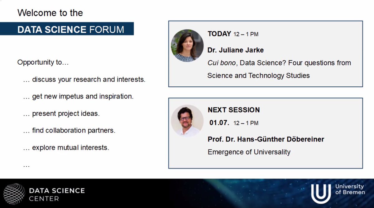 Heute im #DataScienceForum des <a href="/DSC_unibremen/">Data Science Center (@dsc_bremen@wisskomm.social)</a>: @juliane_jarke trägt vor zu "Cui bono, #DataScience? Four questions from #Science and #Technology Studies"
#DataScience @UniBremen