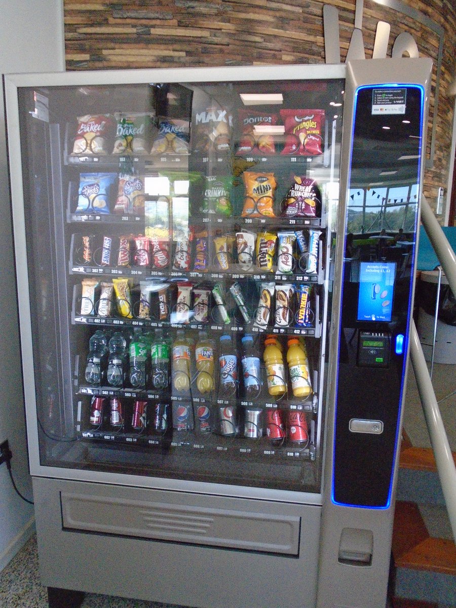 WellswaySixth's tweet photo. Much excitement in the common room this week as we introduced our new vending machine!  Don't let hunger get in the way of your studies!
#snacks #sixthform #brainfood https://t.co/fST804atVR
