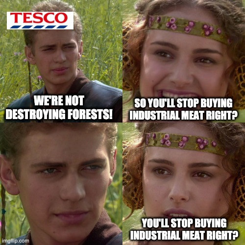GreenpeaceUK's tweet photo. The industrial meat Tesco sells is fuelling record deforestation and fires in the Amazon and forests across Brazil.😡
We need your help to put pressure on Tesco to drop JBS, one of the biggest drivers of Amazon destruction, from their supply chain 👉 https://t.co/UexKldK6T1 https://t.co/zG9qMy7zOZ