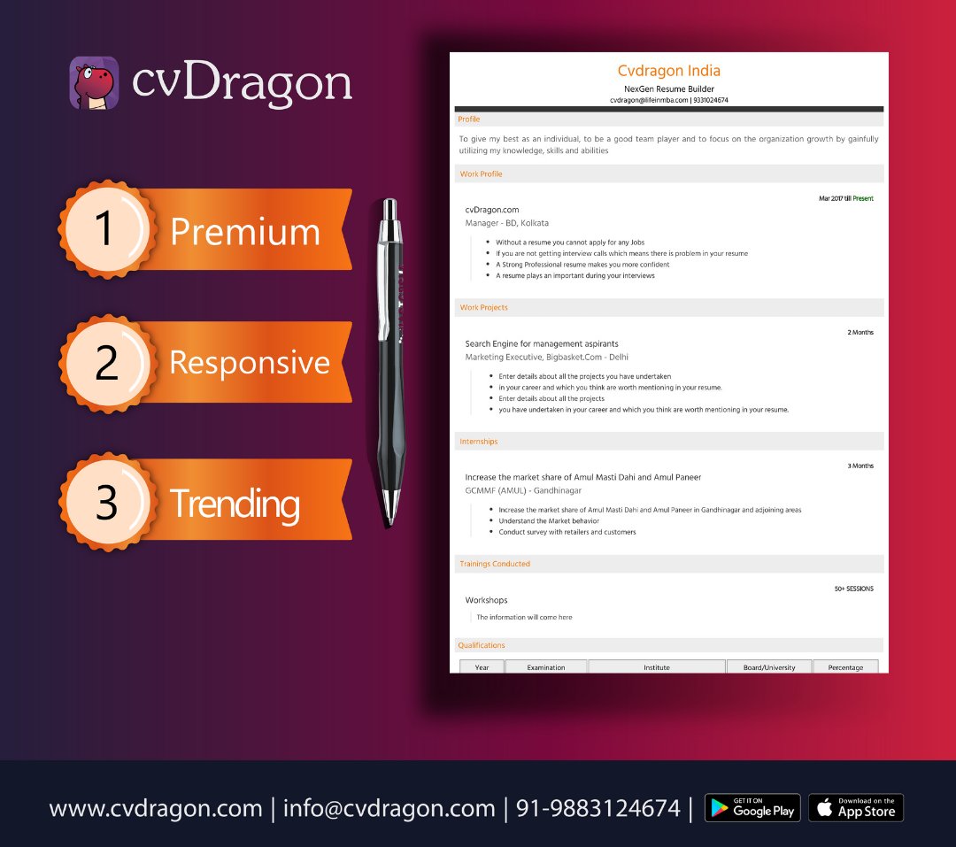 cvDragonIndia's tweet photo. Do you need a professional Resume /CV for your dream job? Get your hands on our premium template available in our app and website.
Download the application now!
#cvdragon #resume #cv #resumetips #resumetemplate #resumetips #resumedesign #resumewriter #resumepro #resumehelp https://t.co/4dOz4EAI7l