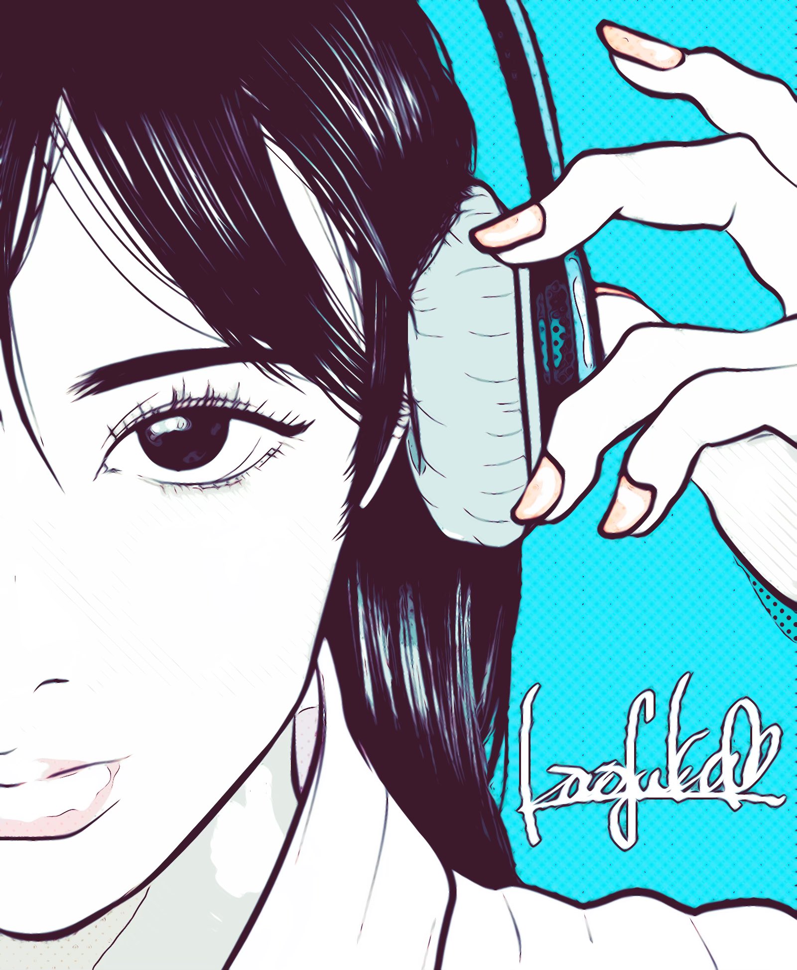 Kao Fuki イラストレーター デフォルメ版 ロングヘア 音楽 ヘッドホン ヘッドホン女子 オシャレ 髪型 ヘアアレンジ 美人 拡散 イラスト 絵 絵描きさんと繋がりたい Illust Illustration Illustrator フォローミー Music 女の子