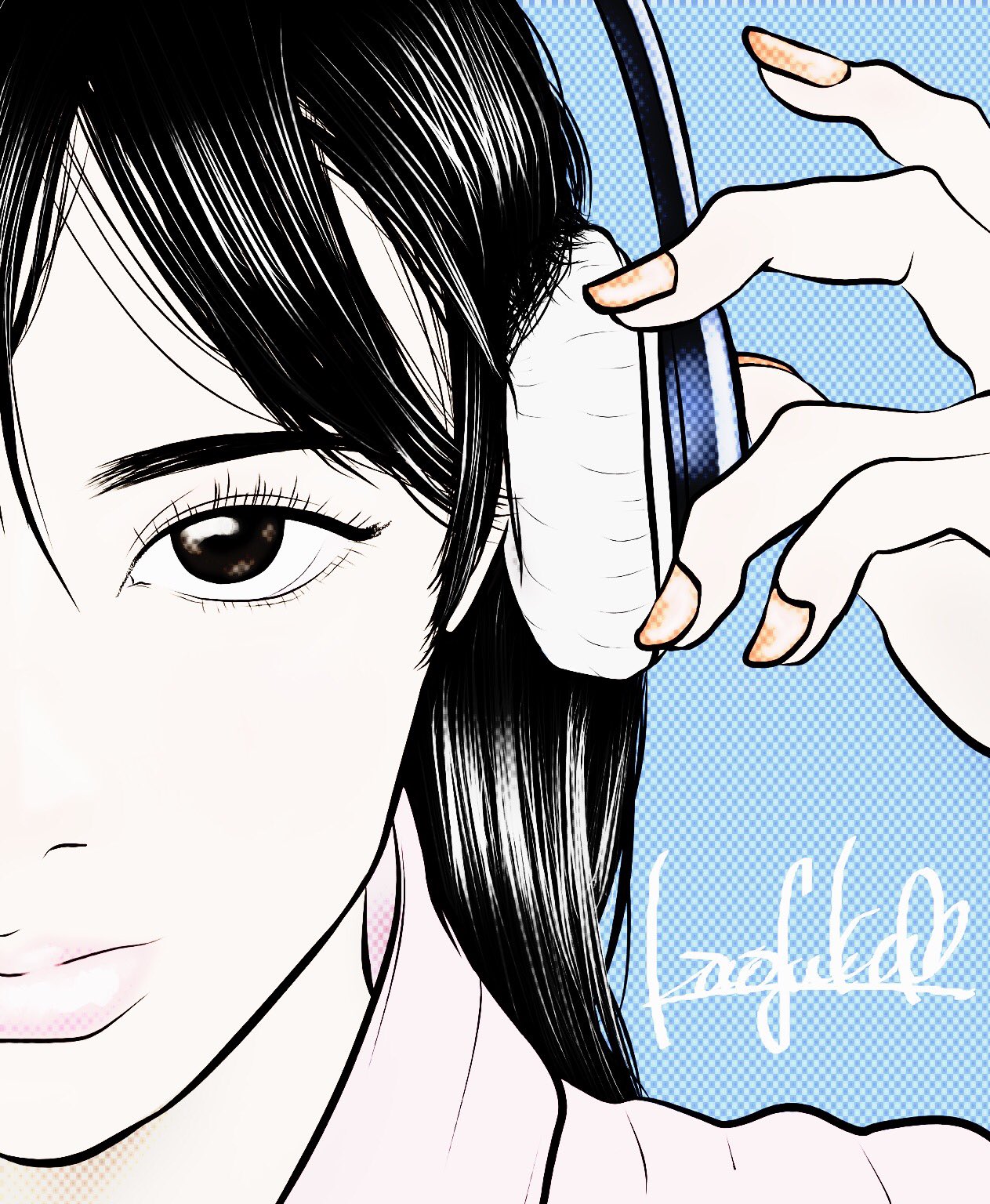 Kao Fuki イラストレーター デフォルメ版 ロングヘア 音楽 ヘッドホン ヘッドホン女子 オシャレ 髪型 ヘアアレンジ 美人 拡散 イラスト 絵 絵描きさんと繋がりたい Illust Illustration Illustrator フォローミー Music 女の子