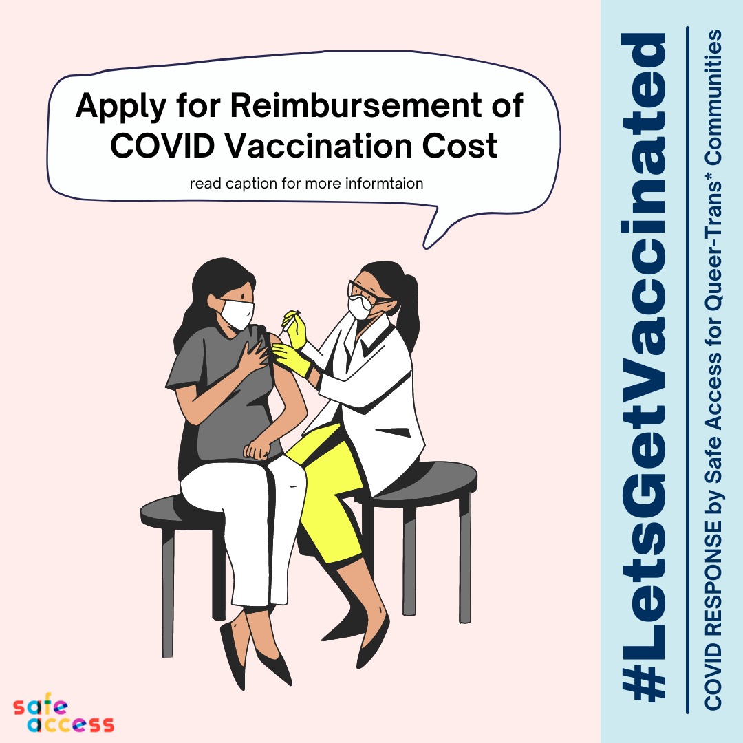 access_safe's tweet image. #LetsGetVaccinated #LGBTQIAindia

@access_safe is providing reimbursement on #COVIDVaccination Cost for Queer-Trans* people who are having financial hardships.

Visit safeaccess.co.in/covid_response for more information.

#COVID19 #VaccinesSaveLives #LGBT #CovidHelp #CovidResources
