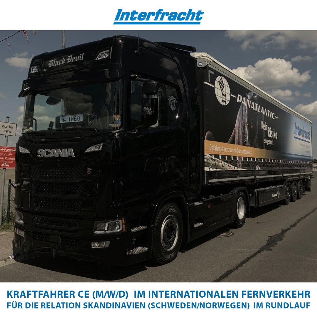 Interfracht's tweet photo. JETZT BEWERBEN:

Kraftfahrer CE (m/w/d) im internationalen Fernverkehr für die Relation Skandinavien (Schweden/Norwegen) im Rundlauf

⭐️ Moderner Fuhrpark der Marken: Scania, Volvo und Mercedes-Benz
⭐️ Faire, leistungsgerechte und pünktliche Bezahlung
⭐️ am Wochenende zu Hause https://t.co/iEFmTe8PRF