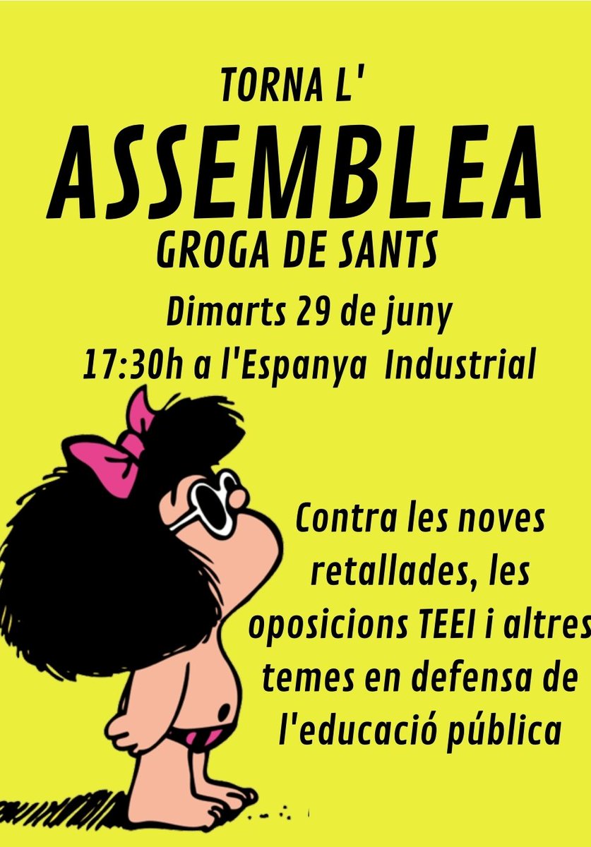 AssGrogaSants's tweet photo. Torna l' @AssGrogaSants de #Sants

ASSEMBLEA el 29 de juny a 17.30h al parc de  l'Espanya Industrial.

Organitzem-nos per lluitar contra les retallades i per l'educació pública de qualitat!

@laBurxa @santsviu @InterinesTeei @sants3radio @la_IAC @CGTEnsenyament @COSEducacio https://t.co/0k6lglkpj2