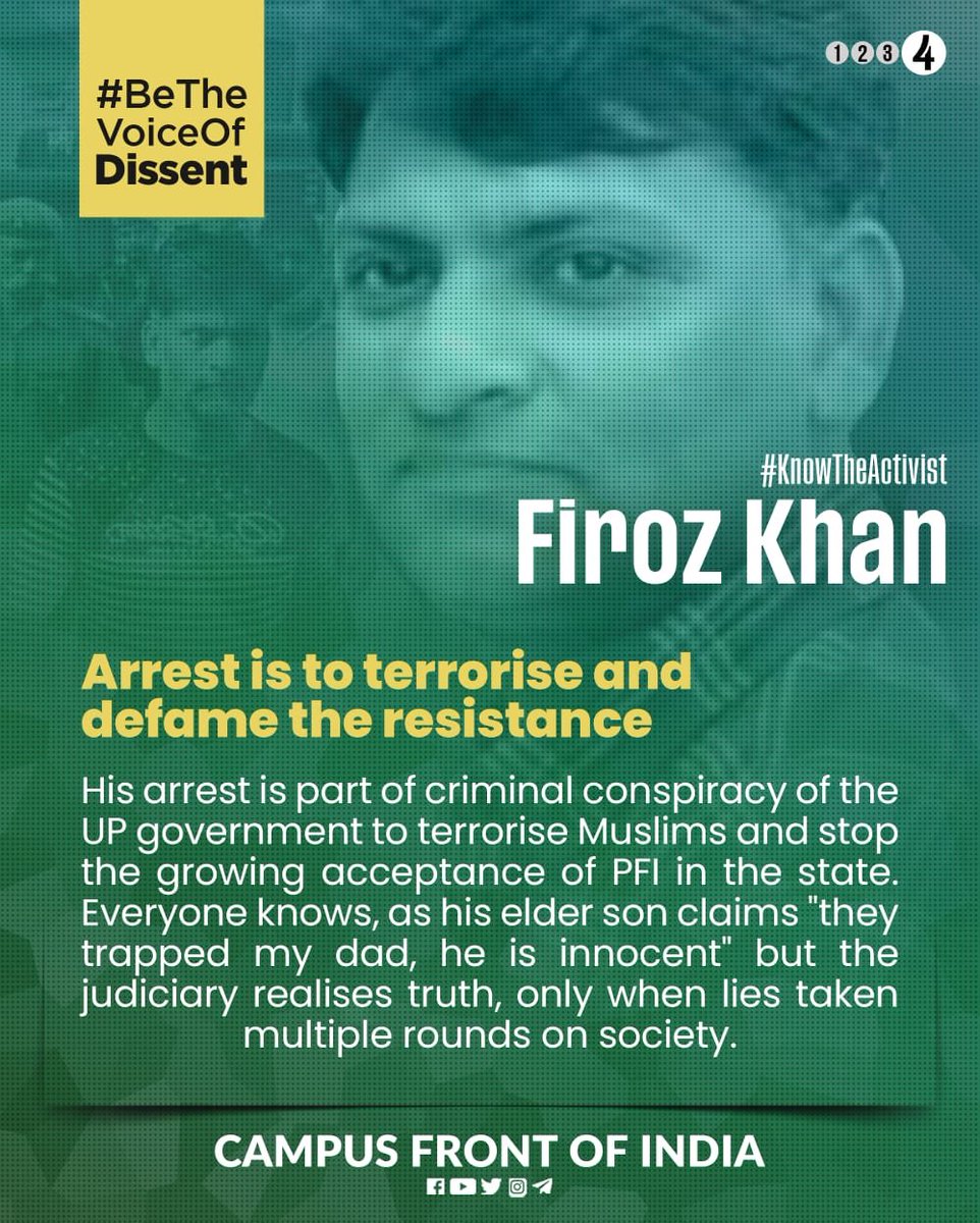 muhammadafran6's tweet photo. Brave fighters not traitors
#KnowTheActivist
#BeTheVoiceofDissent
#FirozKhan
Read more
#CampusFrontofIndia https://t.co/AaoUyvTVpT