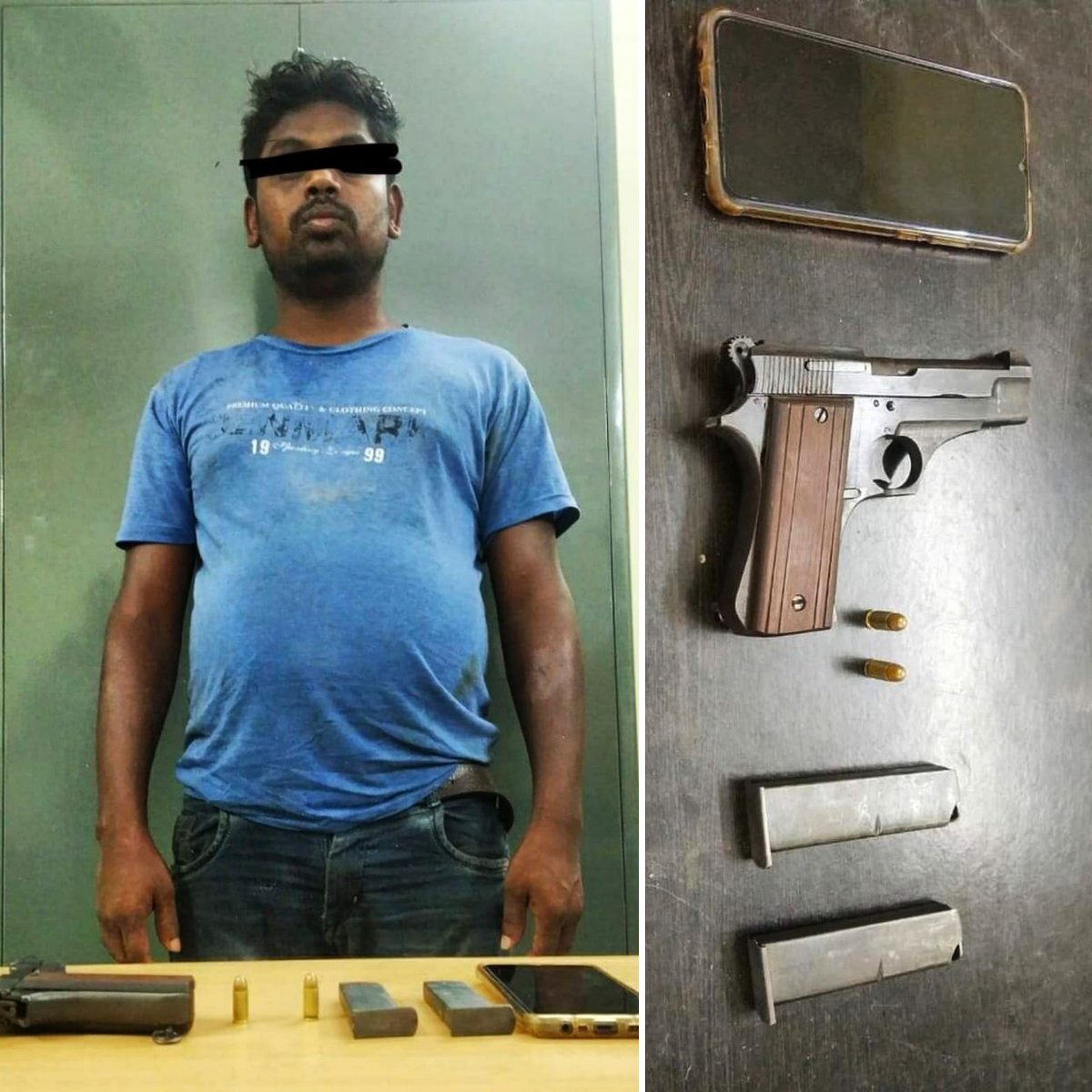 ILoveSiliguri's tweet photo. One person arrested from Bhalobasha More, NJP with one 7.62 mm automatic pistol loaded with two rounds of live ammunition and two magazines.
He has been identified as Danesh Muhammad 30yrs resident of Chopra, Uttar Dinajpur, https://t.co/OsqWCXcES7