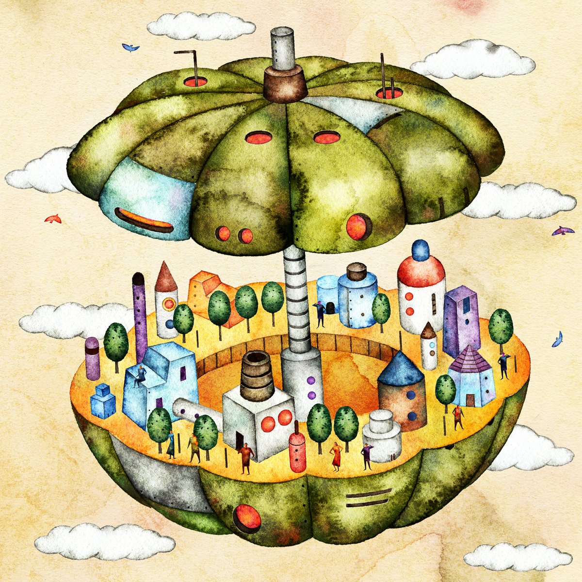 城谷俊也 イラストレーター 空飛ぶ かぼちゃ型スープ工場 野菜の好き嫌いランキングでは 好き の方に入る かぼちゃ 大量の甘いパンプキンスープを作る工場なんてあると ファンタジックで楽しいかなと イラスト かぼちゃ 好きな野菜