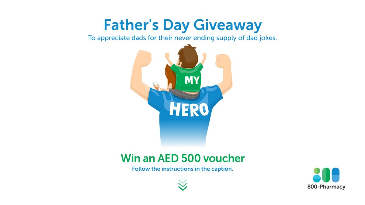 800_pharmacy's tweet photo. #FathersDay Giveaway! 👨🏽‍💼 Win an AED 500 voucher from #800Pharmacy

Step 1: Like this post 
Step 2: Follow @800pharmacy 
Step 3: Tell us one thing your dad always says in the comments below. 

Good luck! 🙌🏽
Winners will be announced in 4 days. *Terms &amp; conditions may apply https://t.co/aDrzpqWCxz