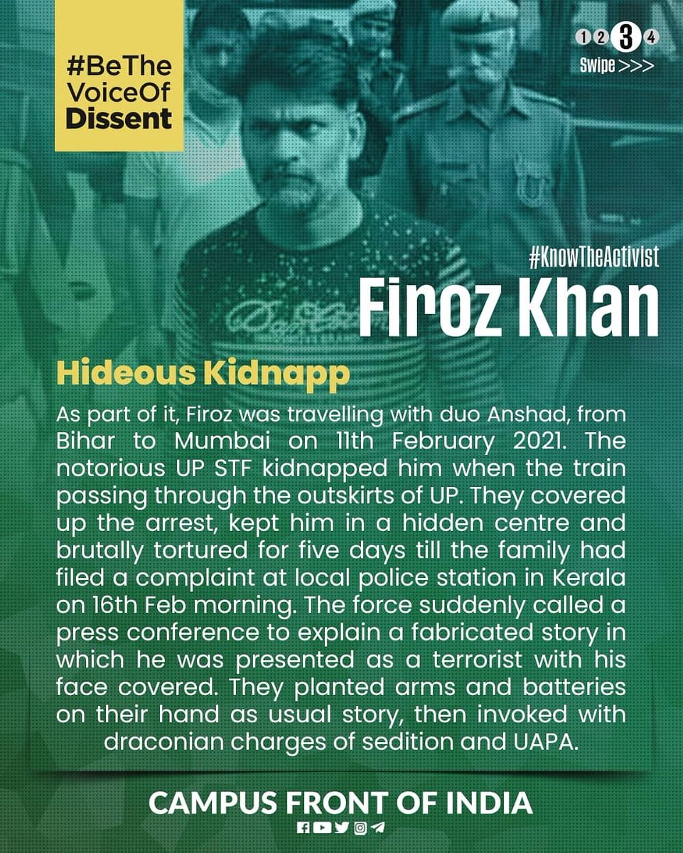 cfithavanurarea's tweet photo. Brave fighters not traitors
#KnowTheActivist
#BeTheVoiceofDissent
#FirozKhan
Read more
#CampusFrontofIndia https://t.co/unfwnuVUdw