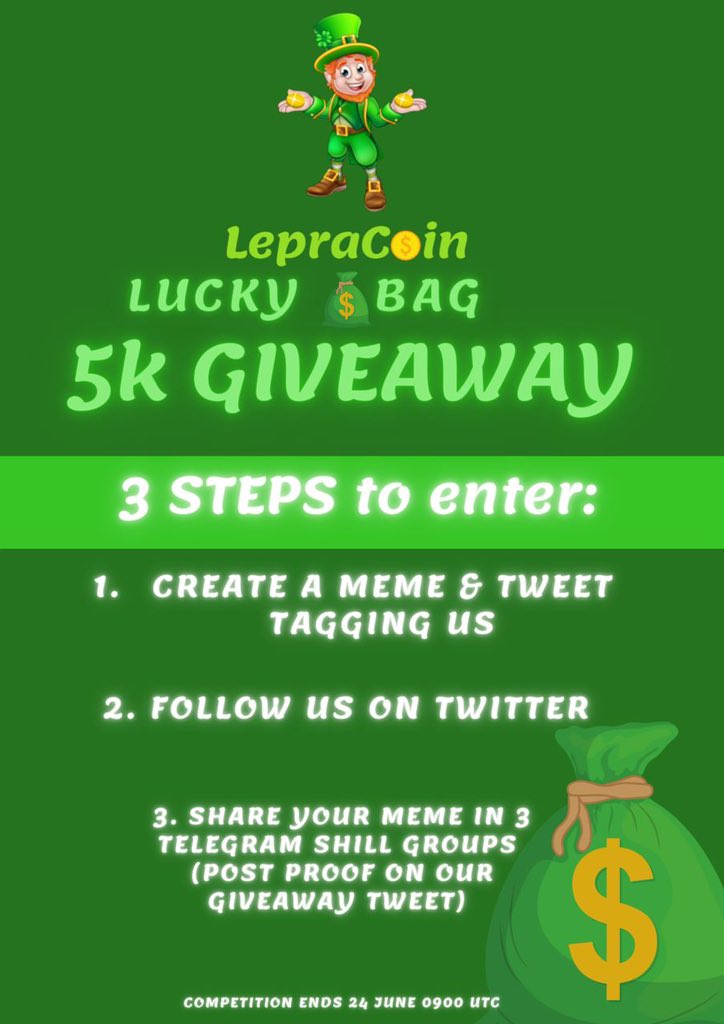 GemsJuicy's tweet photo. @LepraCoin_BSC 5K GIVEAWAY - MEME COMPETITION! 
1ST PLACE WILL RECEIVE A MASSIVE $4500 IN LEPRACOIN 
2ND $100
3RD $100
4TH $100 
5TH $100
6th $100

$LINK $ORAI $ROOM $DOT $ADA $HTR $DOGE $KYL $SUPER $SALE $LABS $PLOTX $YOP $BMI $WOLFY $PROS $REP $BUND $DOT $ADA https://t.co/4WxGqSmReZ