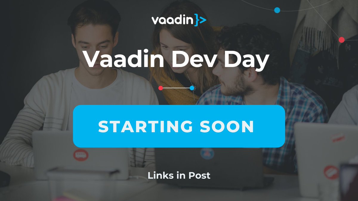 vaadin's tweet photo. Hey! Vaadin Dev Day is starting soon. We'll be streaming live on YouTube and Twitch. See ya there! YouTube --> https://t.co/lMKsxbPRSp Twitch--> https://t.co/PZSejEwzsS #vaadindevday https://t.co/FmYzluv9z5