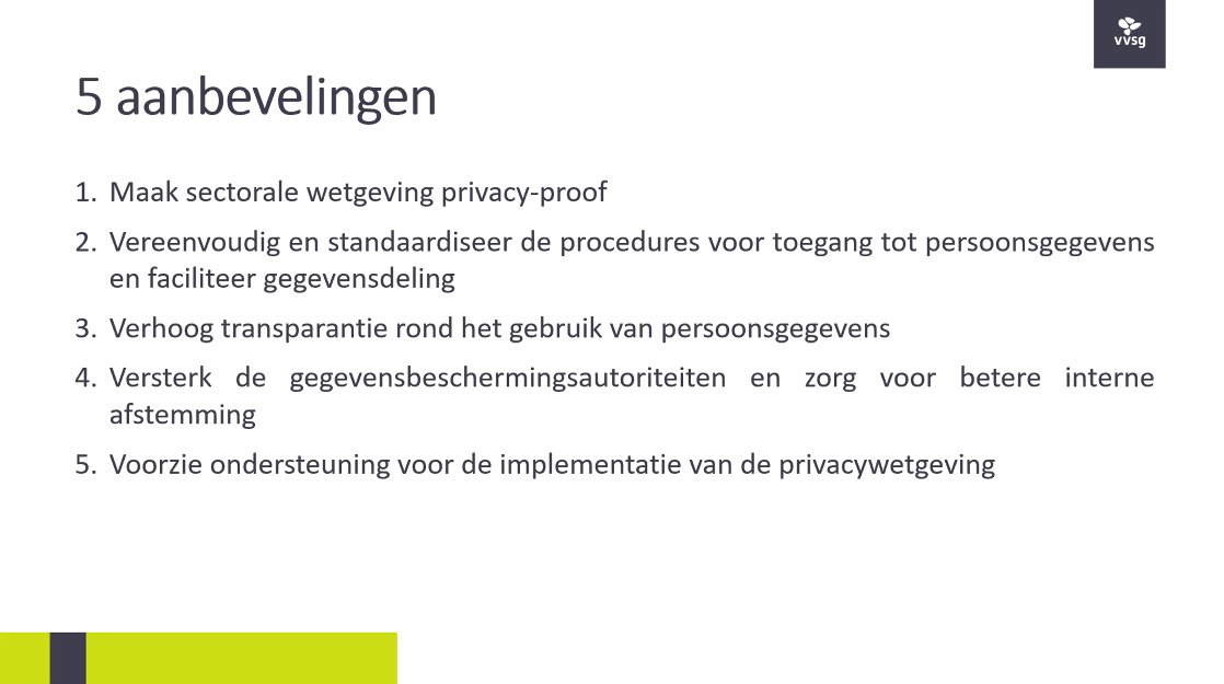 ArentsHA's tweet photo. #privacywebinar @Ward_VanHal van @vvsg vertelt dat de werkgroep van gemeentelijke #DPO's momenteel een aantal #privacy aanbevelingen naar voren schuift, die nog politiek moeten gevalideerd worden https://t.co/172PTpmEUI