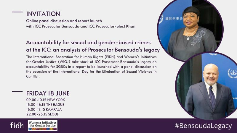 🔴Join us tomorrow at <a href="/fidh_en/">FIDH</a> &amp; <a href="/4GenderJustice/">Women's Initiatives for Gender Justice</a>  webinar on accountability for #SGBC at the #ICC 🔴
We will count on the presence of outgoing &amp; incoming Prosecutors <a href="/KarimKhanQC/">Karim A. A. Khan KC</a> discussing #BensoudaLegacy and ways forward.
✍️Register here: us02web.zoom.us/webinar/regist…
#EndRapeInWar