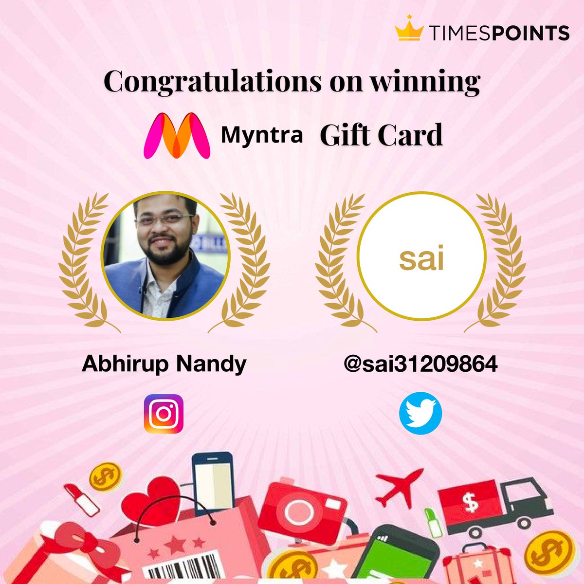 TimesPoints's tweet photo. Here are the winners of our #Shopnwin contest!!
Heartiest congratulations to all of you. DM us to get Myntra Gift Card worth Rs.500.
#contestwinner #TimesPoints #pointsmultiplier #keepreading #keepearning https://t.co/wI5GZPSZKx