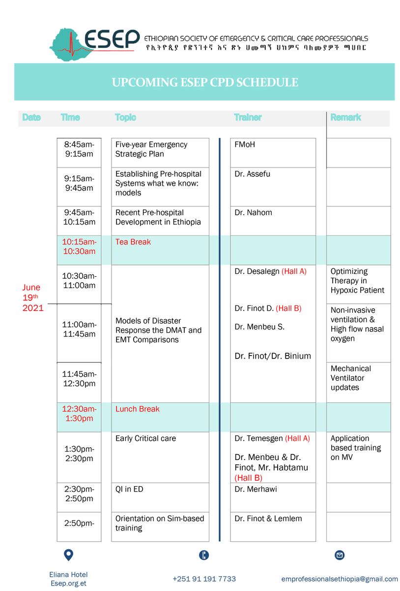 ESEP CPD schedule at Eliana Hotel on June 19th 2021
