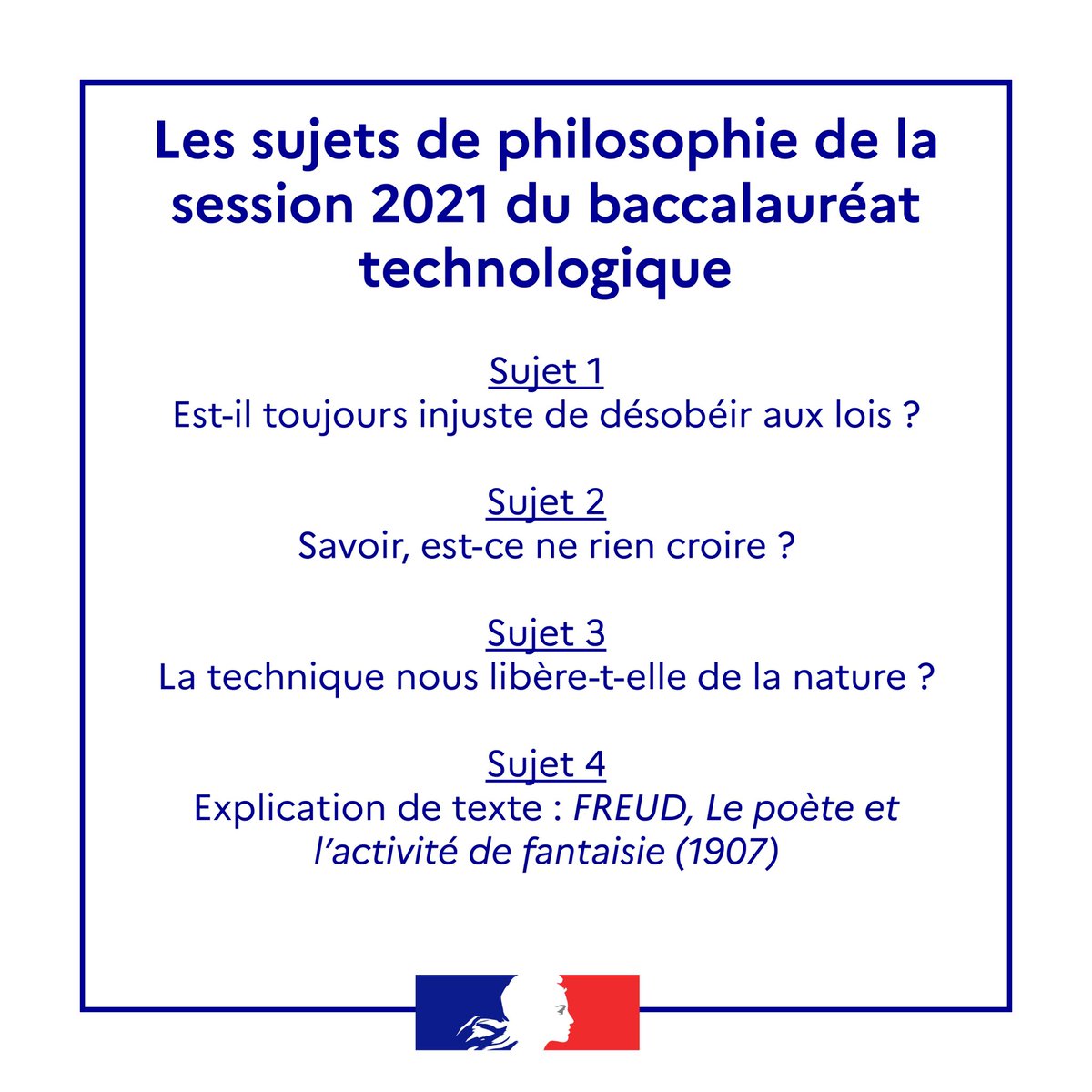 📚 FLASH - Les sujets du bac de philosophie 2021 ont été révélés par le ministère de l'Éducation nationale. #BacPhilo #Bac2021