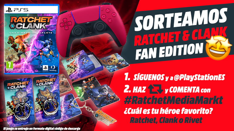 MediaMarktGames's tweet photo. 💥𝗦𝗢𝗥𝗧𝗘𝗔𝗭𝗢 FAN EDITION #RatchetAndClankPS5🎇

1⃣ Síguenos y a @PlayStationES 
2⃣ Dale🔁y comenta con #RatchetMediaMarkt ¿Cuál es tu héroe favorito? ¿Ratchet, Clank o Rivet?

❤️¡A más comentarios, más opciones de ganar!

⏱️Hasta 20/6 #SORTEO 
👉https://t.co/25ud95Klyo https://t.co/DNoDtmCts1